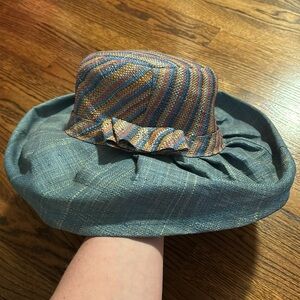 Jaden Rael | 100% Raffia Stunning‎ Blue Multi Hat Sz M